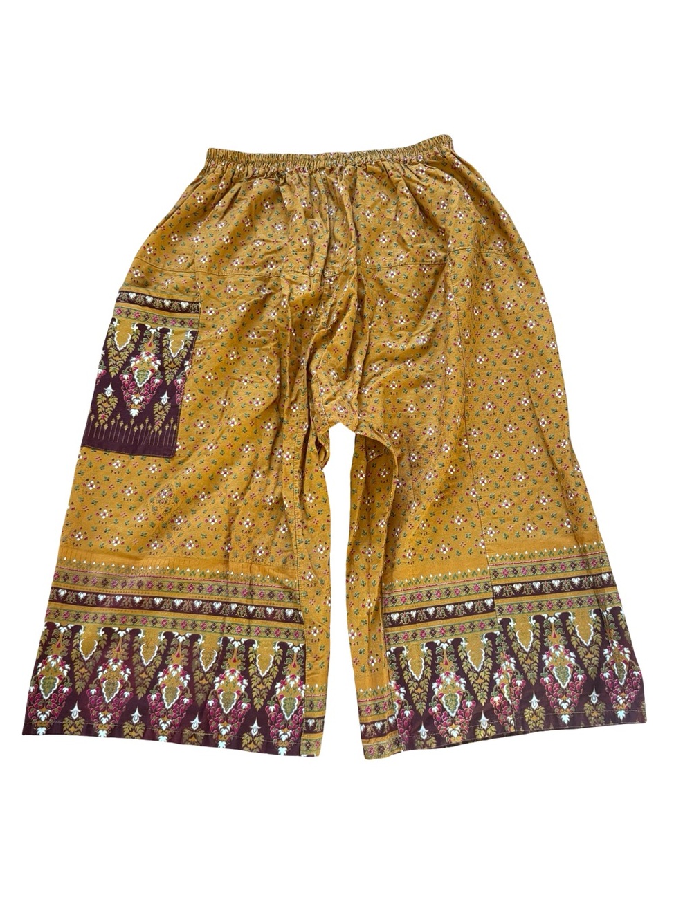 RaanPahMuang Bohemian Palazzo Pants Mustard Yellow Tribal Print Womens XL